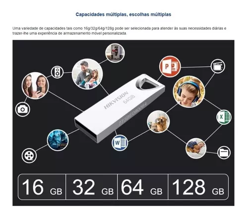 Imagem 8 de 9 de Pen Drive Hikvision 64gb Usb 2.0 M200 Series Hs-usb-m200(std Cor Prata