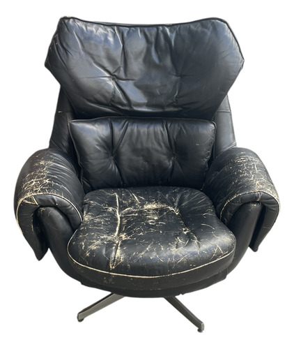 Sillón Antiguo Cuero Base Aluminio Para Restaurar (Usado)