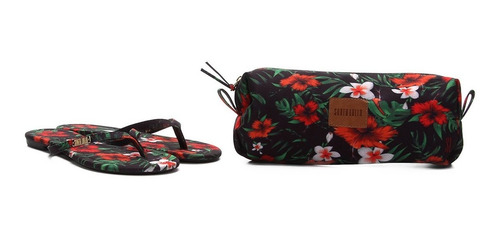 Rasteira Santa Lolla Floral + Necessaire - Preto | Mercado Livre