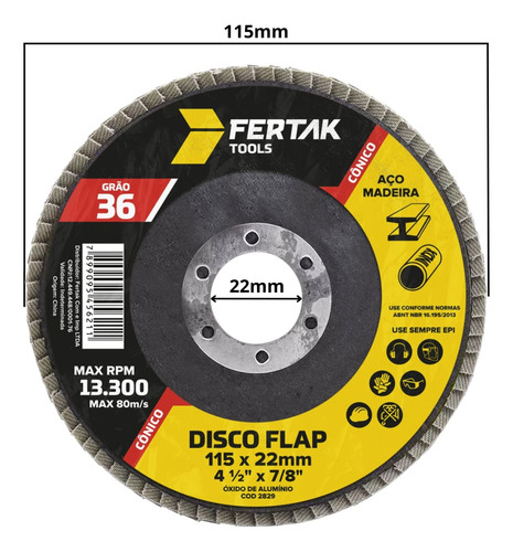 Kit 04 Disco Flap Cônico 115mm Grão 36 Madeira Aço Desbaste