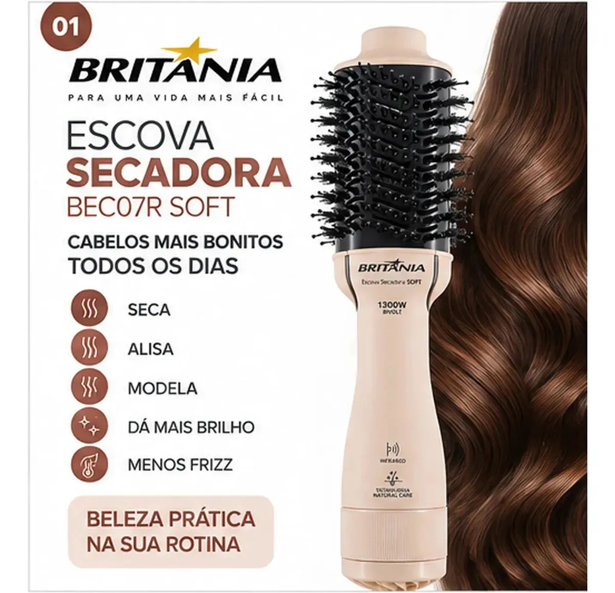 Britânia Escova Secadora 4 em 1 BEC07R Cerâmica 1300W Bivolt Rosa — miniatura 6