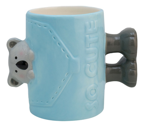 Taza De Cerámica Animales 3d Cute Con Asa De Patitas 480 Ml Color Azul Koala
