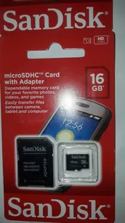 Memoria Micro Sd 16gb Sandisk C/adaptador Original Fotos Vhd