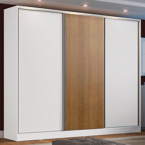 Guarda Roupa Casal Mdf Zurique Madesa 3 Portas De Correr Bbr Cor Branco/Rustic