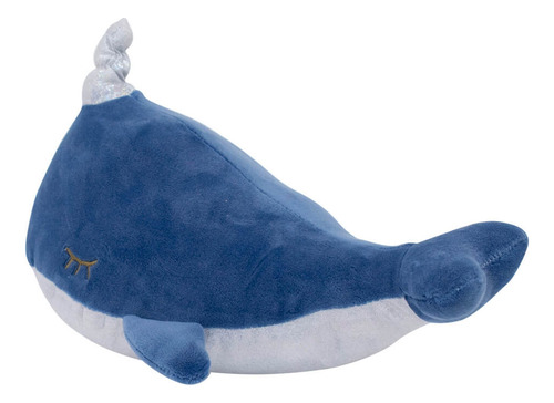 Baleia Narval Cinza Com Chifre De Pelúcia Presente Fofo 26cm Cor Azul