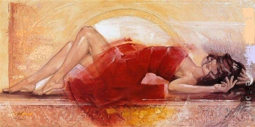 Mujer De Manto Rojo. Pintado En Oleo Sobre. No Es Una Imagen