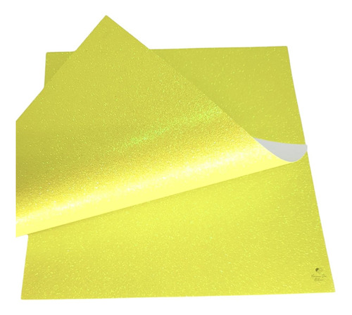 Papel Cardstock Scrap Glitter Holográfico Amarelo 5 Folhas