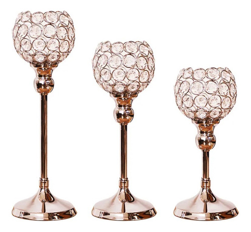 Set X 3 Candelabro Decorativo En Metal Y Cristal