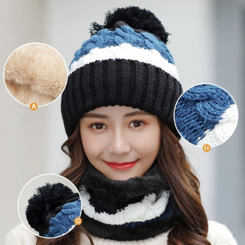 Conjunto De Gorro Y Bufanda Térmica Para Mujer, Tejido De In