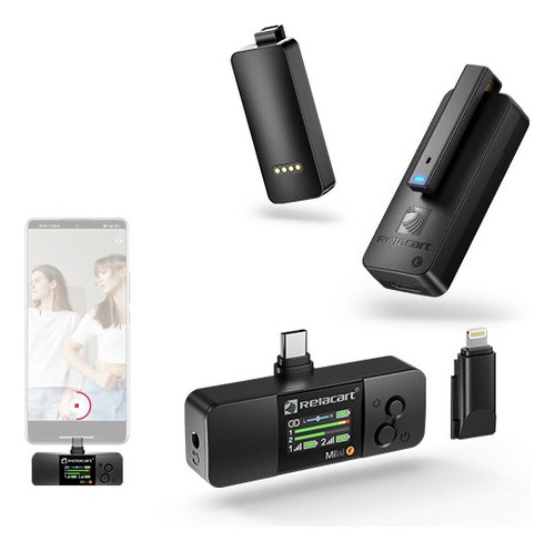Micrófono Inalámbrico Doble Relacart Mi3 iPhone & Android Color Negro
