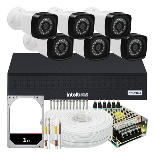 Kit Dvr Intelbras 8 Canais H.265 6 Câmeras Full Hd 1tb 200m