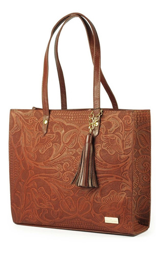 Imagen 4 de 6 de Bolsa De Piel Con Grabado Tipo Cincelado Asa Ajustable Bolso
