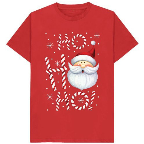 Polera Adulto Roja Manga Corta Diseño Hohoho Noel