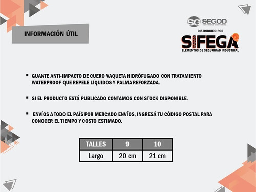 Imagen 4 de 5 de Guante Anti Impacto Cuero Waterproof Certificado