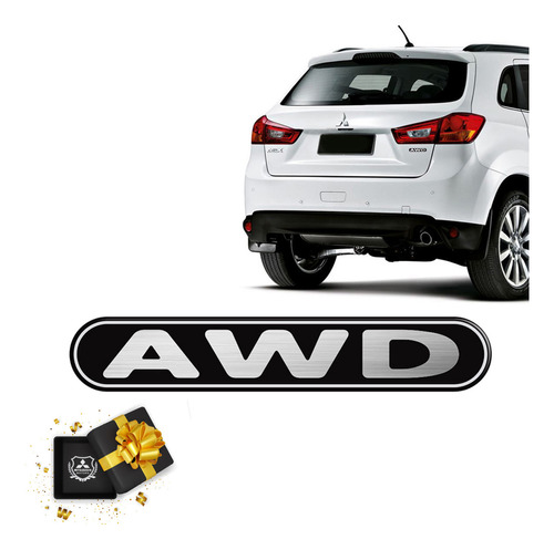 Emblema Awd Asx Outlander Adesivo Traseiro Preto Mitsubishi
