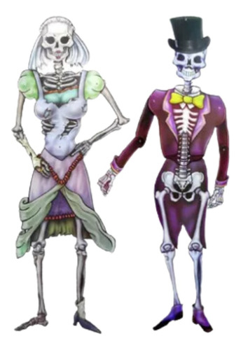 Painel Noivo E Noiva Esqueleton Articulado Halloween 1,50m