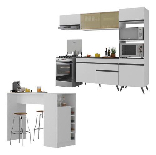 Cozinha Modulada/bancada Americana Veneza Multimóveis Mp2208 Cor Branco/preto