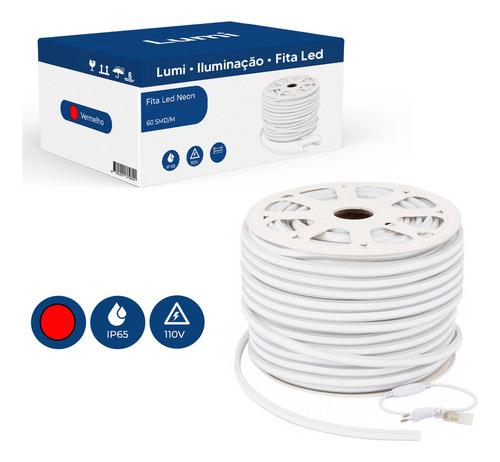 Mangueira Led Neon 120d/m 110v 2m 22w Ip67 Com Conector Cor Da Luz Vermelho
