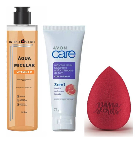 Água Micelar Vitamina C + Máscara Uniformizadora +  Esponja 