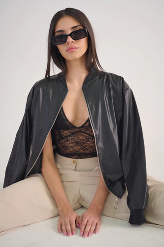 Campera Bomber Mujer Pu Cuerina Con Cierre Solmaint