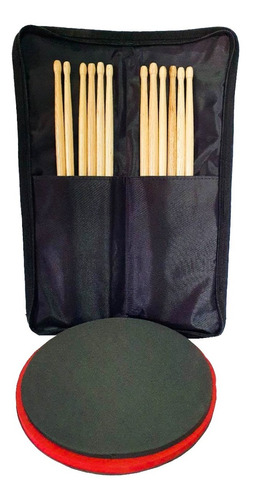 Practicador Bateria 14 Pulgadas+baquetero+ 1 Par De Baquetas