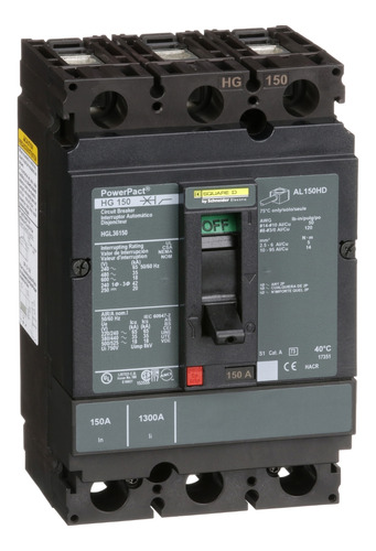 Hgl36150 Circuit Breaker, Powerpact H, 150a, 3 Pole, 600vac