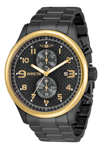 Relógio de pulso masculino Invicta 34000 de corpo preto com pulseira de aço inoxidável preta