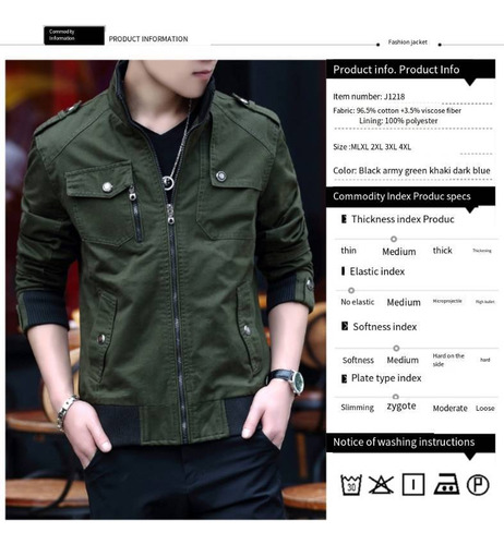 Chamarra Militar De Moda Para Hombre Bomber Parka