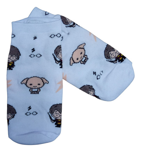 Medias Soquete Harry Potter Magia Harry Y Dobby Fondo Blanco Harry Potter - Harry Y Dobby Fondo Blanco Estampado Unico