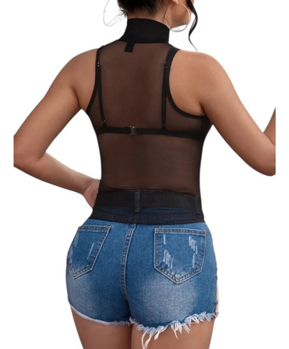 Blusa Transparente Cuello Alzado Hombros Descubiertos Mujer