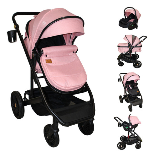 Carriola 4 En 1 Sistema De Viaje Todo Terreno Ibaby Cupra Color Rosa Chasis Negro