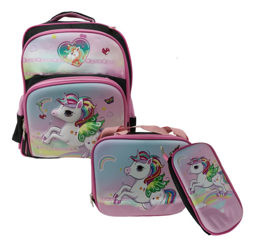 Combo Morral Escolar Niñas Frozen Minnie Unicornio