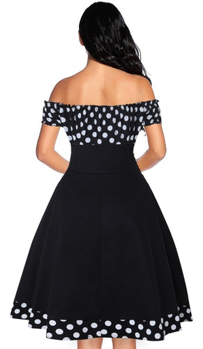 Imagen 3 de 6 de Vestido De Cóctel Rockabilly Para Mujer Con Hombros Descubie