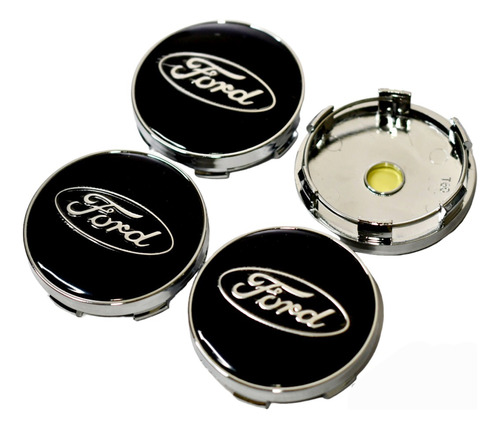 Pack 4 Tapas Ford 60mm 6cm Centro Llanta Negro Soporte Plata