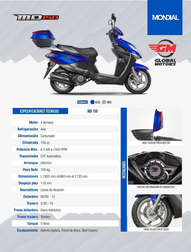Imagen 8 de 8 de Mondial Scooter Md 150 - Global Motor's Corrientes