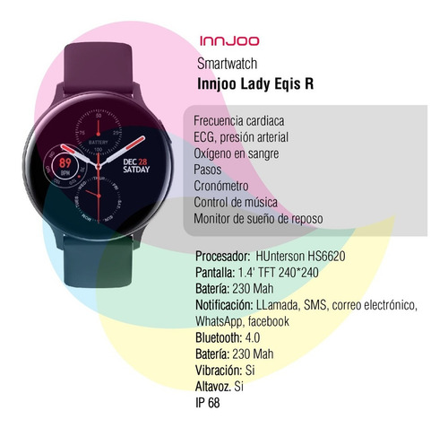 Imagen 2 de 10 de Smartwatch Innjoo Lady Eqis R Black Ip68
