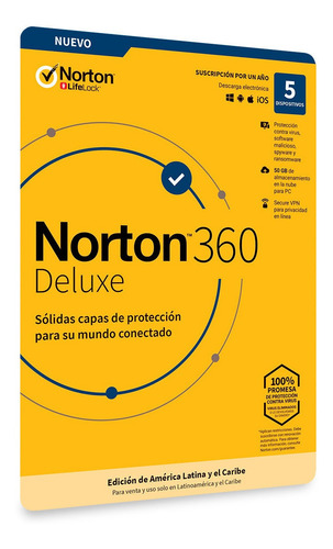 Imagen 5 de 5 de Norton 360 Deluxe Antivirus 5 Dispositivos 1 Año Original