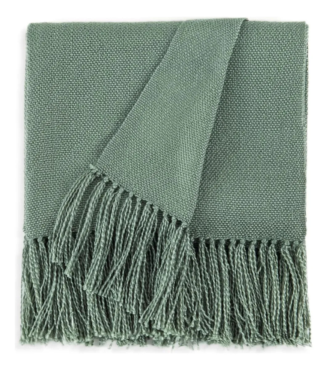 Cobertor de sofá verde sálvia, cobertor Bohemia Tassel
