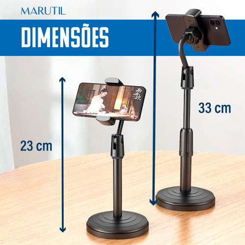 Suporte Tripé Ajustável Celular Câmera Mesa Regulagem 360° Para Selfie Live Videochamada - Marca Marutil