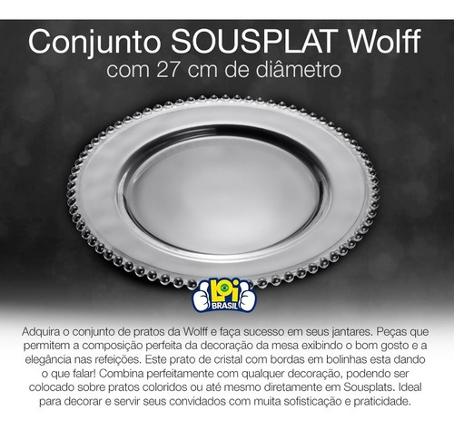 Imagem 5 de 8 de Conjunto 4 Pratos Cristal Wolff Chumbo Pearl 27cm Loishop