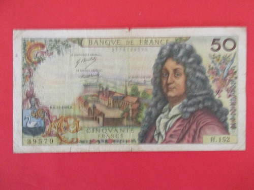 Antiguo Hermoso Billete Banco De Francia 50 Francos Escaso