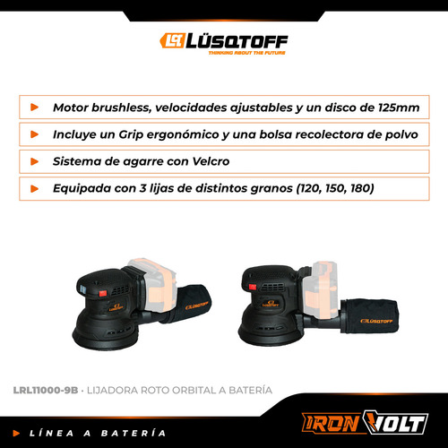 Lijadora Roto Orbital A Batería Lusqtoff 18v 125mm + Lijas