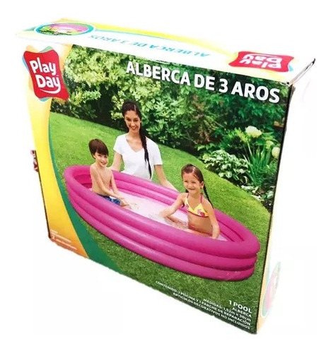 Alberca Inflable 3 Aros Play Day 1.65m Por 35 Cm Para Niños Color Rosa chicle