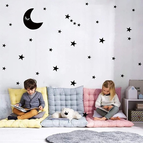 Imagen 1 de 4 de Luna Estrellas 124 Figuras Adhesivas Diseño Infantil Niños