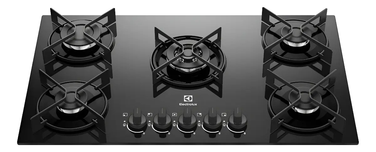 Cooktop 5 Bocas Gás Electrolux Mesa de Vidro Efficient Tripla Chama e Grade Aço Fosco (KE5GT) Bivolt