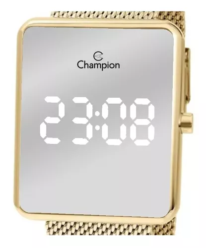 Relógio de pulso Champion CH40080 com corpo dourado, digital, para  feminino, fundo espelhado, com correia de