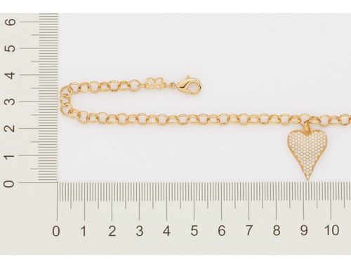 Pulseira Coração Com Zircônias Folheado Ouro Rommanel 19 Cm
