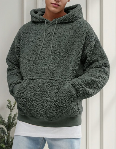 W Sudadera Con Capucha Y Cordón Para Hombre En Lana De Corde