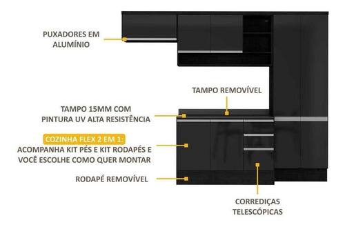 Cozinha Completa C/balcão Hollywood Multimóveis Fg5195 Preto