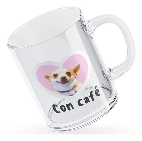 Taza Vidrio Cristal 315 Ml Perrita Lily Chihuahua Con Café 